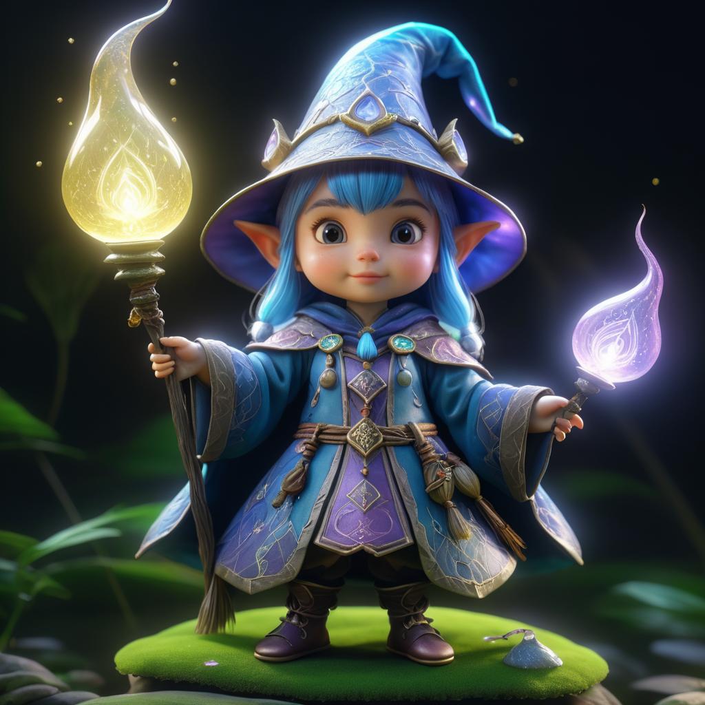 Petite Gnome Wizard in Hyperrealistic Art