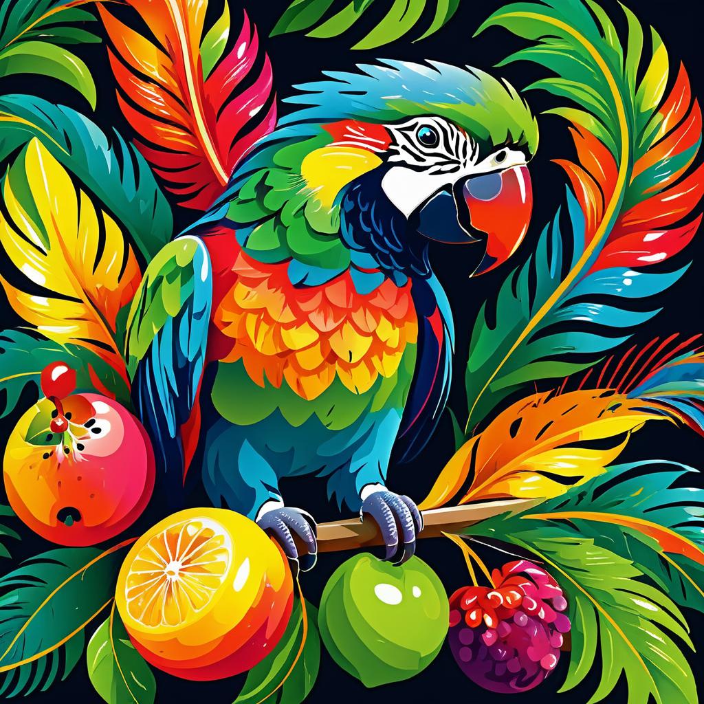 Vibrant Parrot Holding a Juicy Fruit