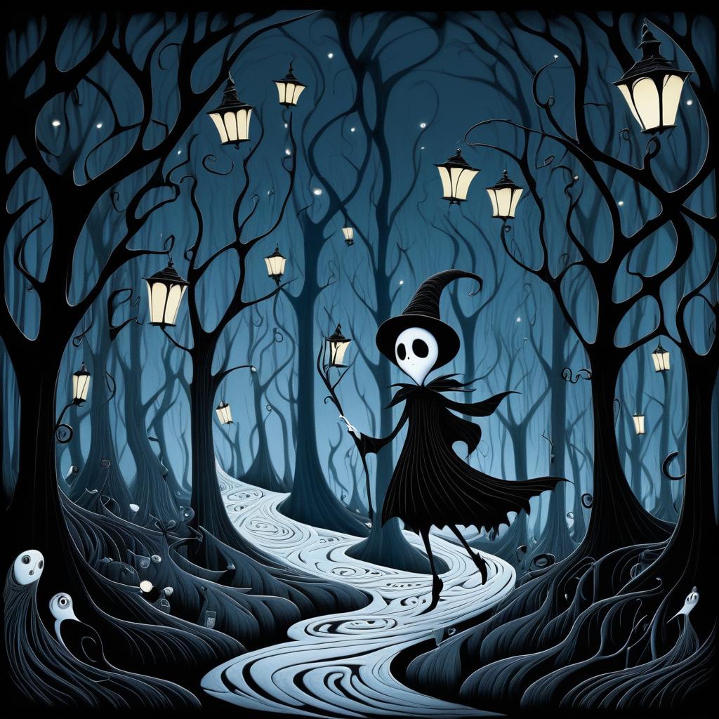 Whimsical Ghost Artist in Twisted Forest