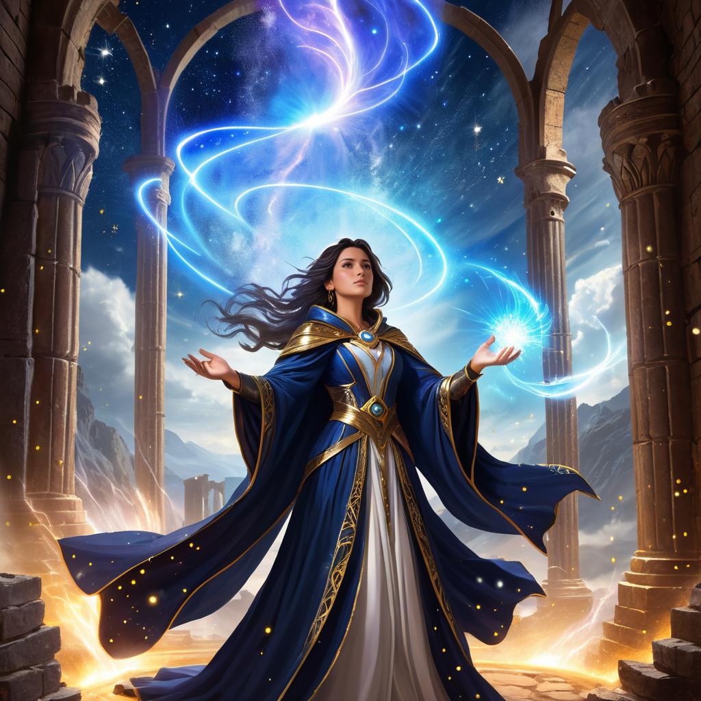 Mystical Sorceress in Enchanted Ruins