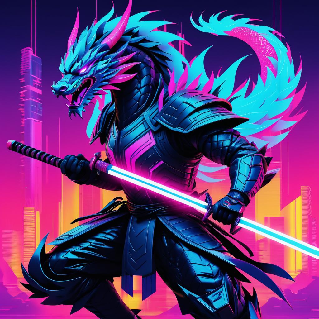 Fierce Dragon Warrior in Synthwave Style