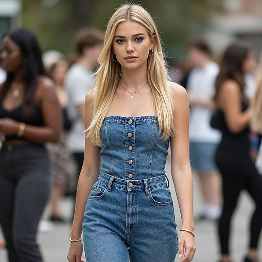 Blonde Girl in Denim Club Outfit