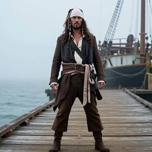 Rugged Pirate on Misty Pier
