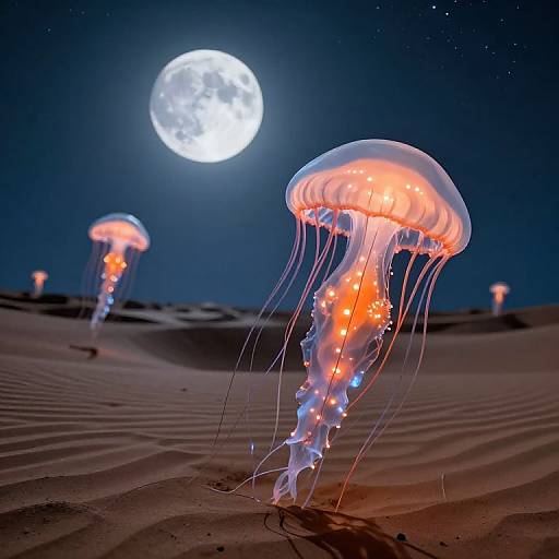 Bioluminescent Jellyfish Over Martian Dunes