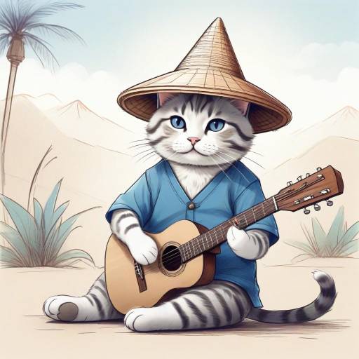 Playful Cat in Traditional Asian Attire