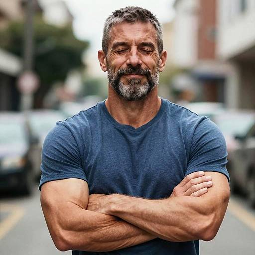 Bearded Mature Man Smiling, Arms Crossed