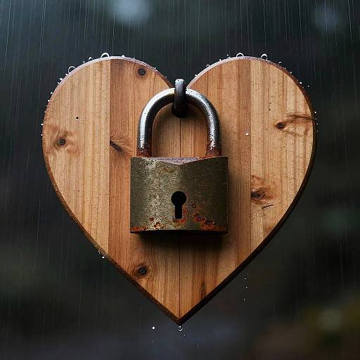 Wooden Heart with Rusted Padlock
