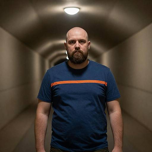 Bald Man in Dimly Lit Tunnel