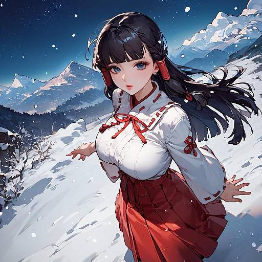 Maori Kasuga Miko in Snowy Night
