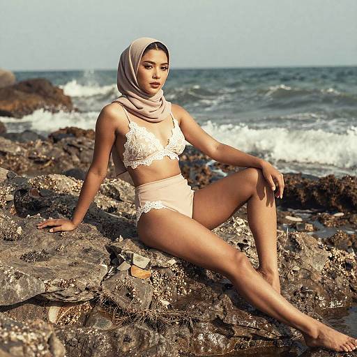 Vintage Hijabi Bikini Shore Photoshoot