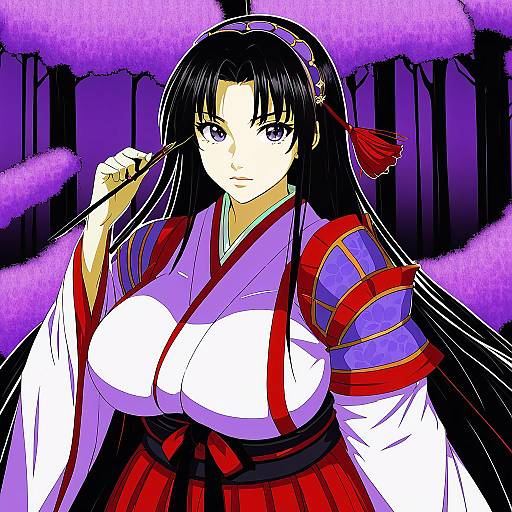 Illustration of Musha miko tomoe, queen's blade in the style of Necro (nekurodayo)