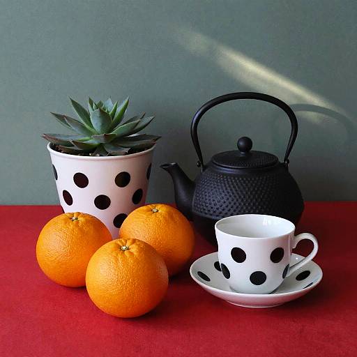 Polka Dot Teapot Still Life Setup