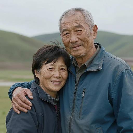 Warm Embrace of an Older Couple Outdoors