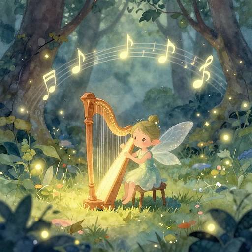 Magical Sprite Playing Miniature Harp
