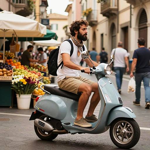 Italian Rider in Vibrant Market
