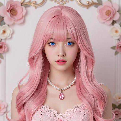 Anime Style Young Woman with Pink Lace Wig