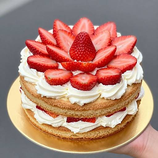 Two-Tier Strawberry Cake on Gold Plate