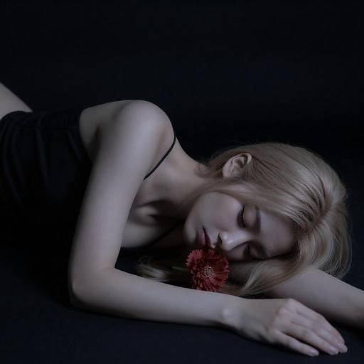 Serene Woman with Flower in Dark Setting