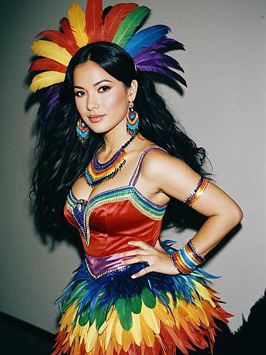 Rainbow Feather Dance Costume Solo Girl