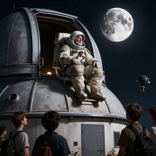 Moonlit Observatory: Seasoned Astronomer and Apprentices