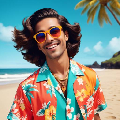 Vibrant Beach Party Moment in Retro Style