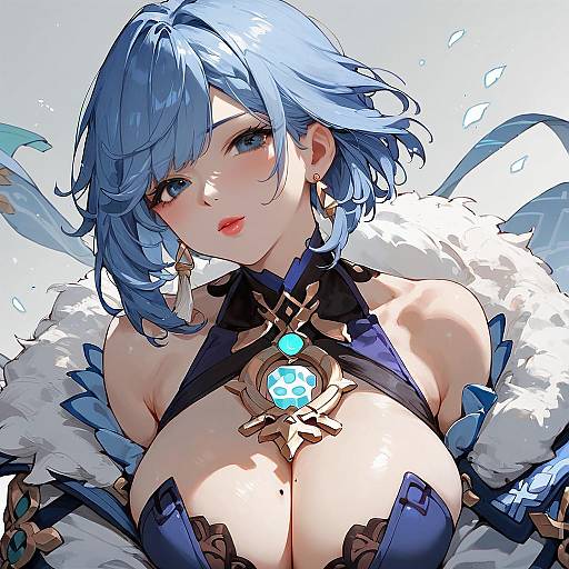 Fantasy Blue-Haired Female Character Portrait