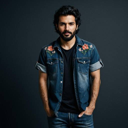 Casual Rugged Man in Floral Denim Shirt