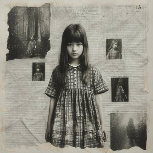 Inquisitive Girl in Bohemian Dress with Torn Newspaper Overlay