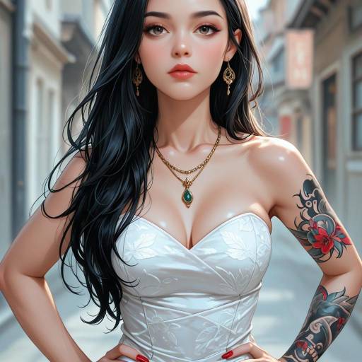 Young Woman with Tattoos and Jewelry