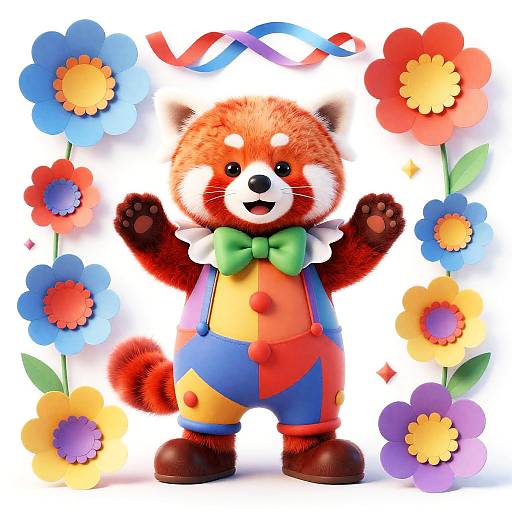 Quirky Red Panda Clown Illustration