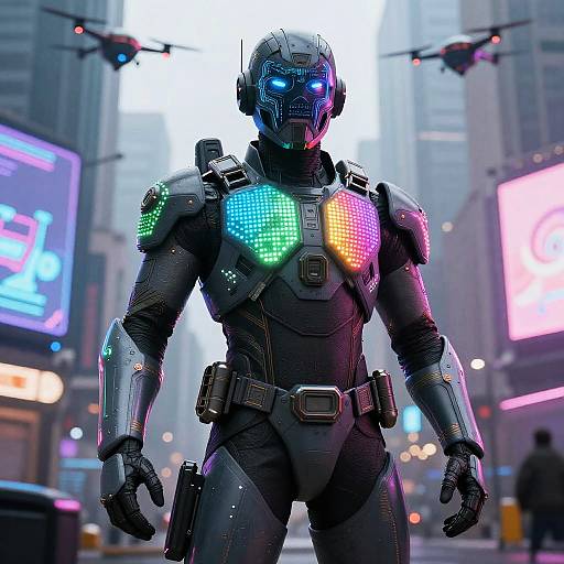 AI Superhero in Neon Dystopia