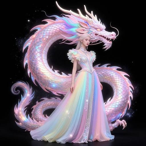 Majestic Pastel Rainbow Japanese Dragon