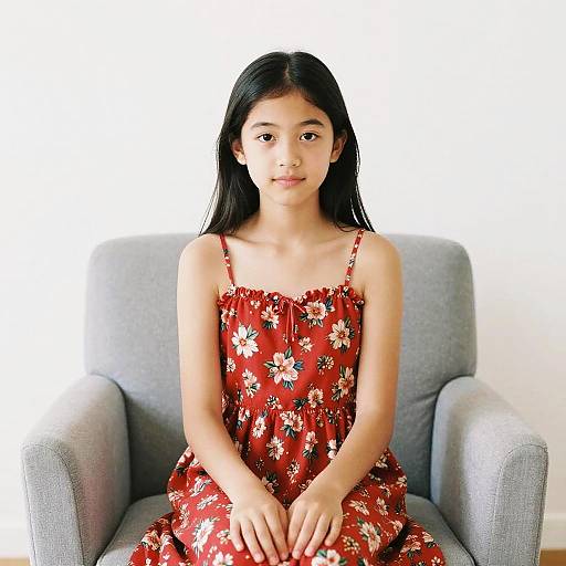 Studio Portrait of Teen Girl in Red Dress