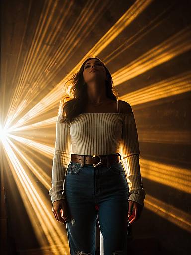 Woman in Casual Chic Outfit with Dramatic Lighting