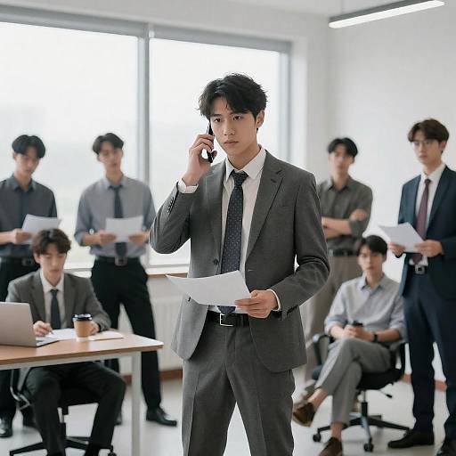 Businessman on Phone in Office Meeting