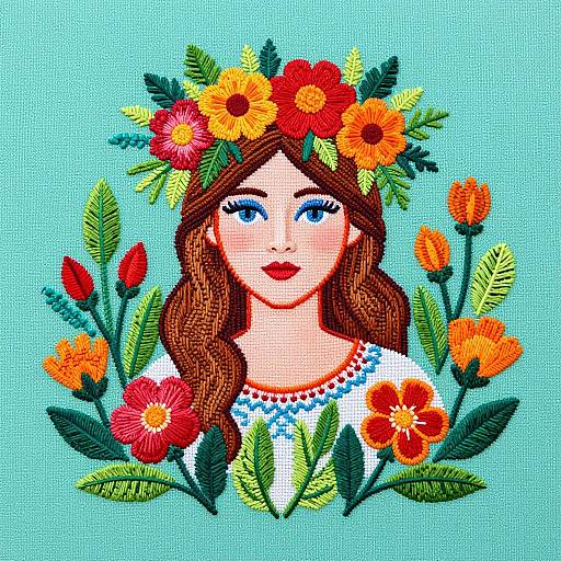 Vibrant Floral Crown Woman Artwork