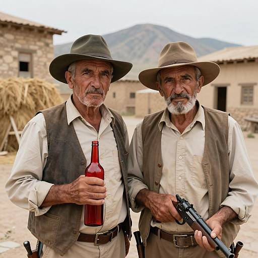 Western Duo in Desert Town Scene