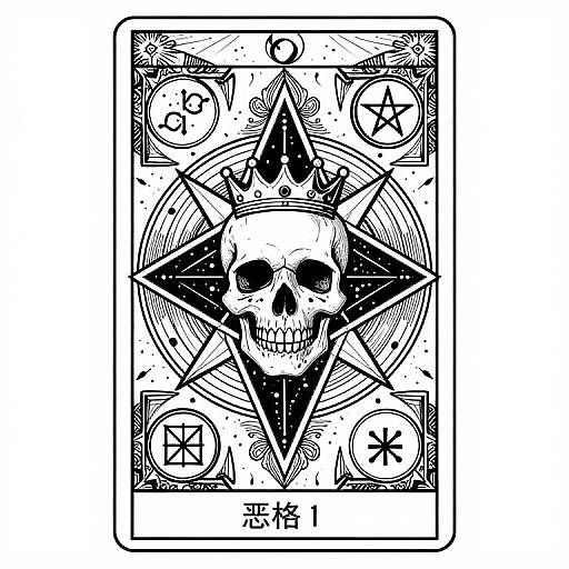 Intricate Black and White Tarot Skull