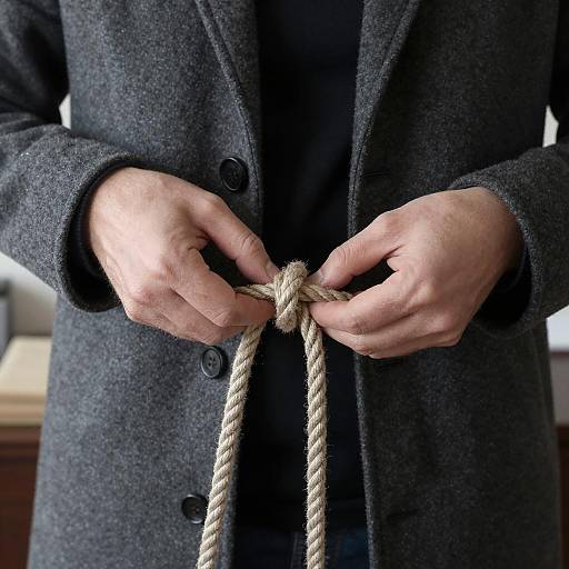 Hands Tying a Thick Knot in Focus