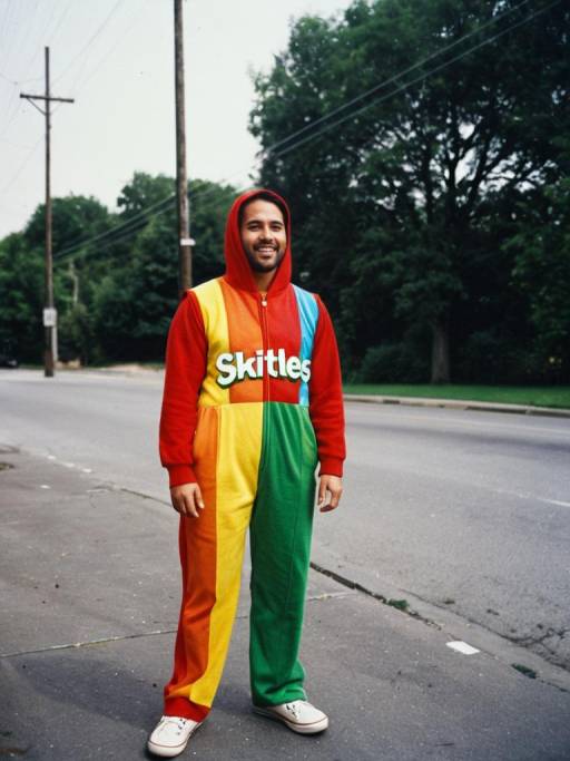 Man in Skittles Costume Outdoors