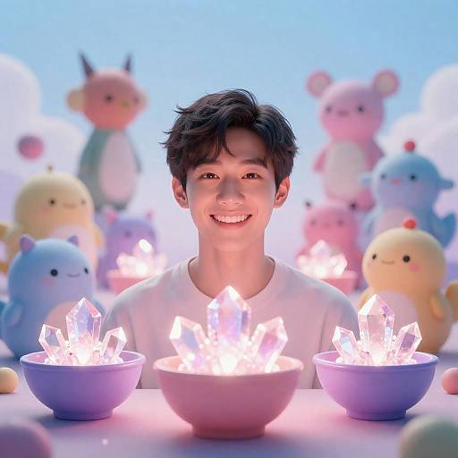 Smiling Youth with Crystal Bowls and Creatures