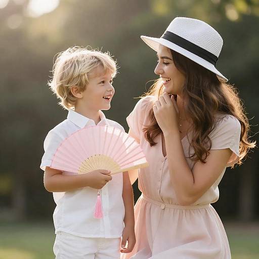 Mother and Son Laughing Outdoors