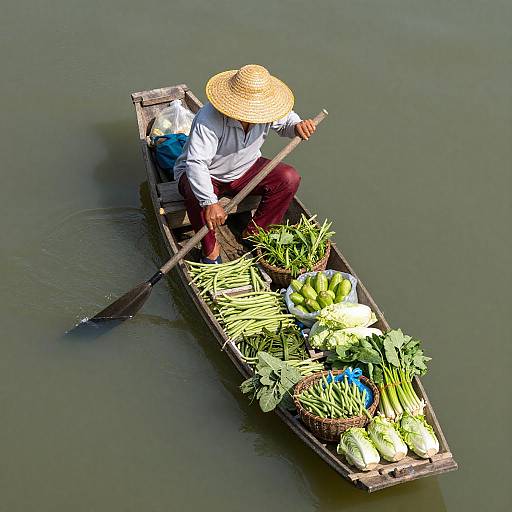 Vibrant Asian Market Scene on Water