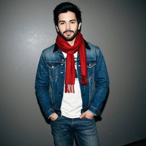 Young Man in Denim Jacket and Red Scarf