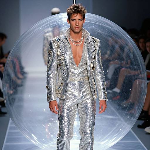 Glittering Man in Glowing Fashion Sphere
