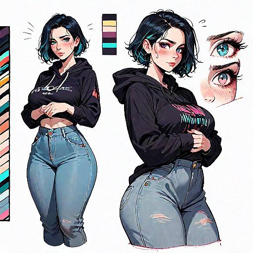 Embarrassed Woman in Black Hoodie