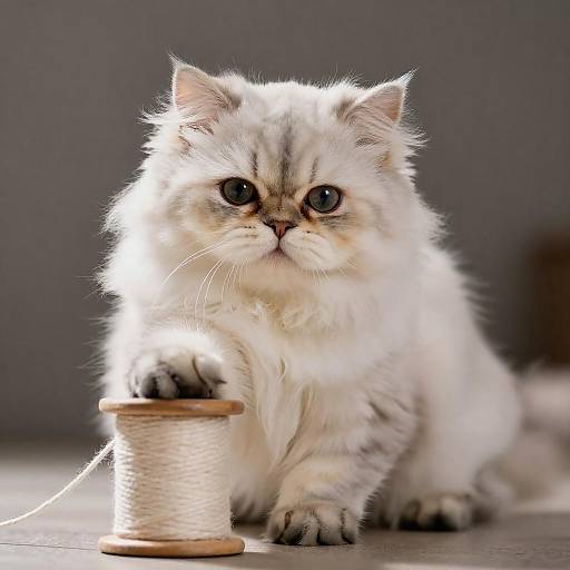 Fluffy Persian Cat Playing with String