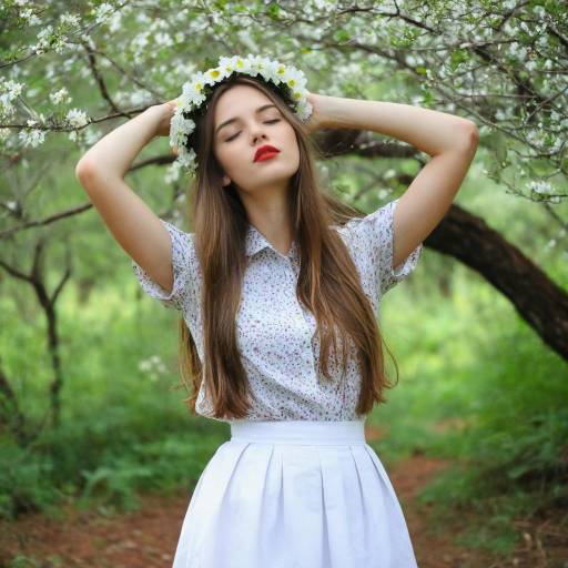 Serene Girl in Nature with Floral Accents