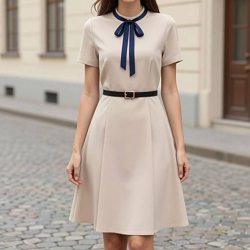 Woman in Beige Dress on Street