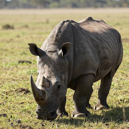Solitary Rhino Grazing on Savanna